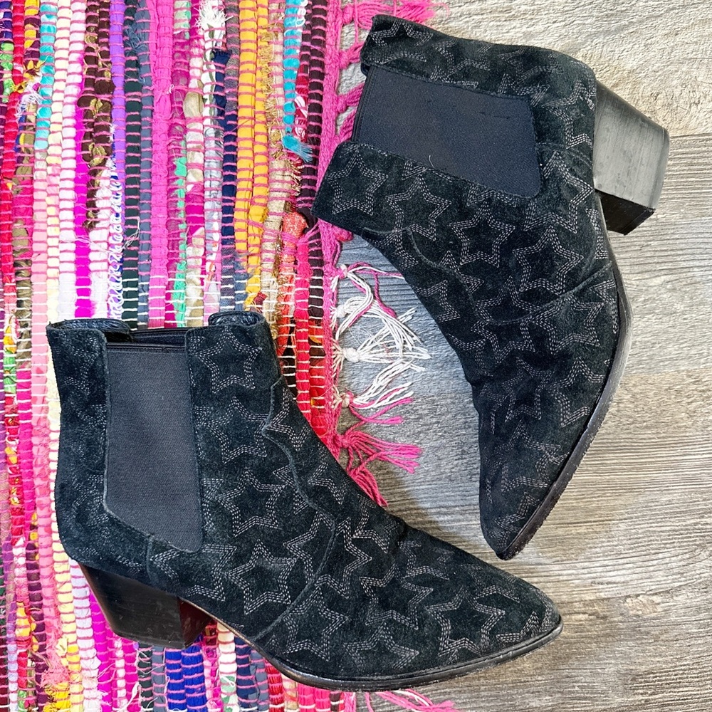 ASH black suede leather embroidered star Hope pointed toe Chelsea boots 40